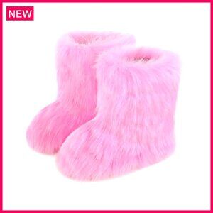Women's Faux Fur Snow Boots Mid-Calf Winter Shoes Warm Fuzzy Outdoor